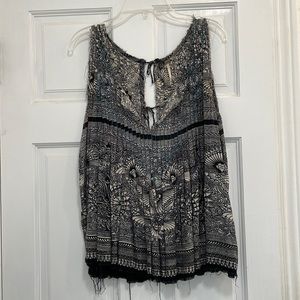 Free People Navy and White Patterned Tank
